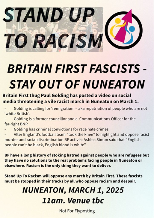 Britain first fascists - stay out of Nuneaton